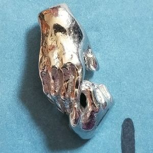 Vintage pin holding hands silver tone brooch figural handshake